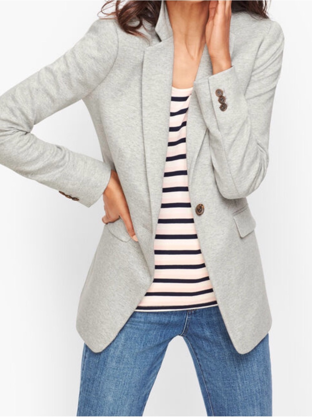LOFT Light Gray Herringbone Ponte knit Single-Button Women's Blazer